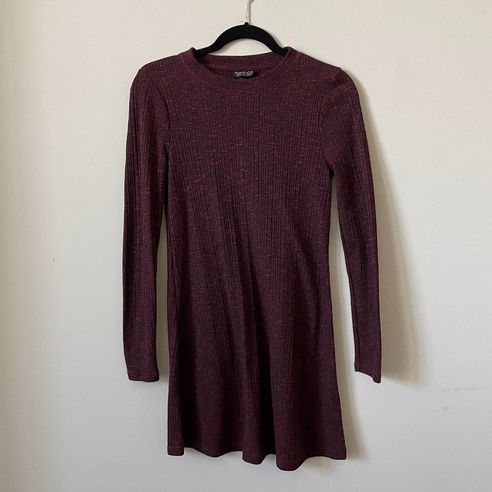 TOPSHOP Burgundy Knit Fit and Flare Dress